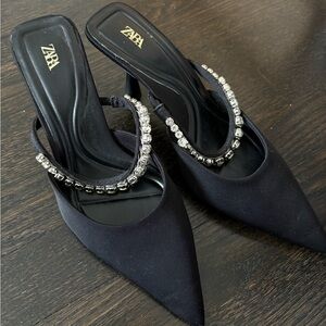 Zara Black Heels with Crystal Embellishments